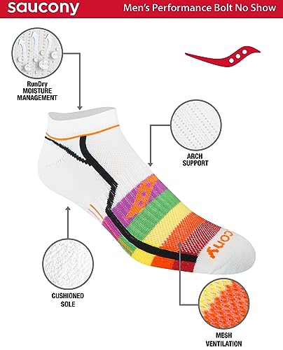 Saucony Men's Rundry Bolt Performance No-Show Socks, Available in M-XXL (6, 12, 18 Pairs)2