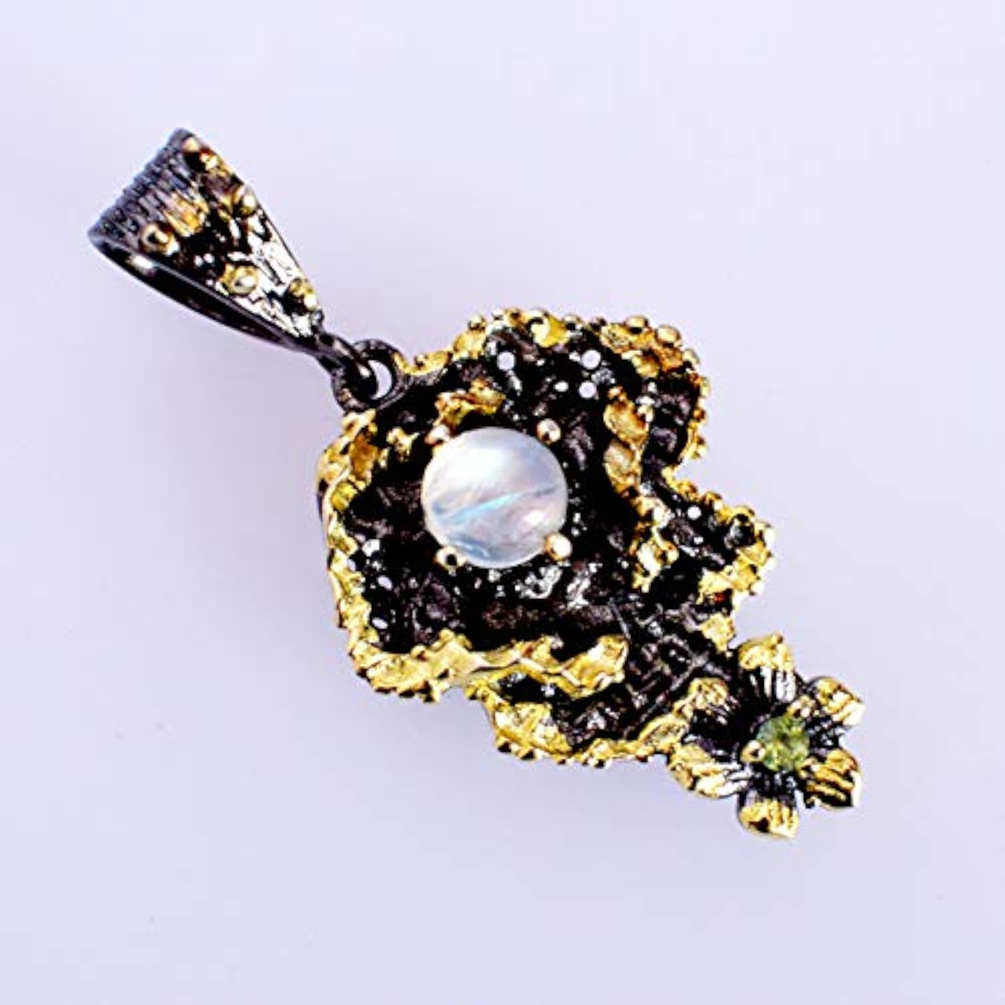 Natural Rainbow Moonstone Pendant, Vintage Silver