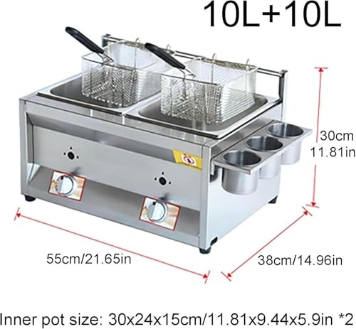 AFLEPCBRQ Fritteuse, kommerzielle Gas-Arbeitsplattenfritteuse mit 2/3 Frittierkörben, 20/30-Liter-Fettfritteuse mit großem Fassungsvermögen, für Restaurant-Café – Bild 4