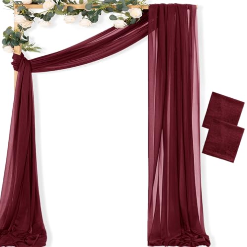 Image of MLMC Burgundy Wedding Arch Draping Fabric 2 Panel 29 inch x 20 FT Extra Long Gauze Drapes Sheer Backdrop Curtains 6.6 Yards Airy Outdoor Drapery Panels for Wedding Bridal Shower Ceiling Decoration