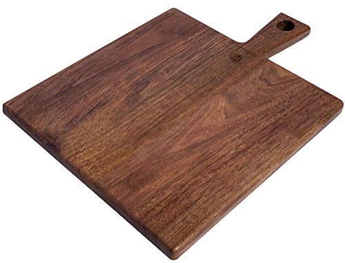 Organic Black Walnut Wood Cheese Board with Handle Cutter by Walux 11 x 11 Pizza Peel Pizza Paddle Charcuterie Platter Cheese Board Rustic Paddle for Baking Pizza Bread Cake Fruits