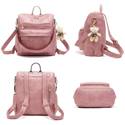 Image of Soperwillton Women Backpack Purse Shoulder Handbags Travel Bag Set 2pcs | Soft PU Leather,Large Capacity,Many Pockets,with a Functional Wallet,with a Detachable Shoulder Strap,Multipurpose Design