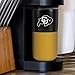 Rico Industries NCAA Colorado Buffaloes 16 oz Ceramic Tumbler with Silicone Grip, Deep Laser Engraved, Black and Gold Colored Design with Slide Lid, Travel Coffee Mug, Matte Glaze