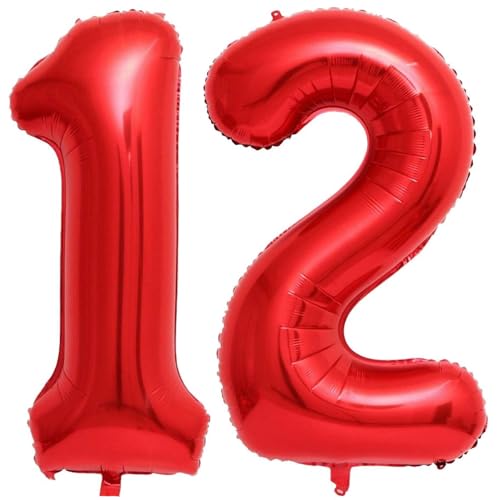 Image of Red 12 Number Balloons,40 Inch 12 Balloons Foil Mylar Helium Big Red 12 Balloon Number for Birthday Party Anniversary Decorations