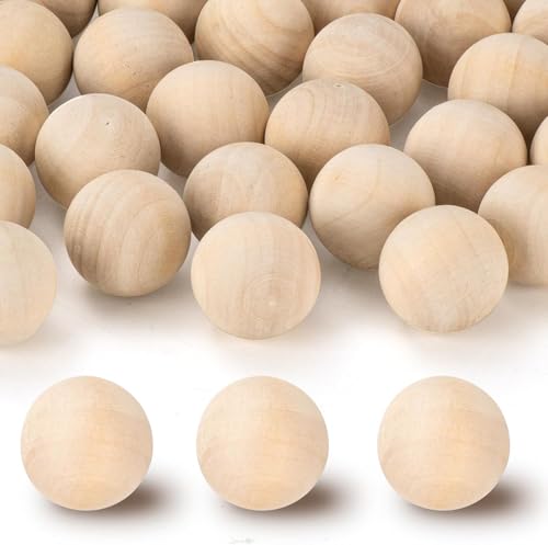 1 inch Wooden Balls 60PCS Unfinished Round Wood Balls 25mm Small Natural Wooden Balls for Crafts and DIY Decorative Projects