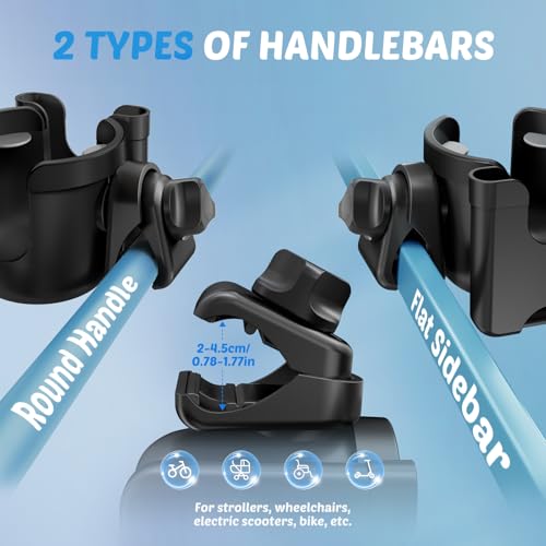 Image of 2 Pack Cup Holder for Walker: Stroller Cup Holder with Phone Holder Black | Wheelchair /Rollator /Scooter Stroller Accessories, Fits for Uppababy, Nuna, Doona, Baby Travel Essentials, Gifts for New Mom
