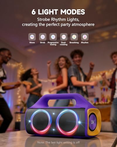 Image of IP67 Waterproof Bluetooth Speaker:80W(Peak) Loud Outdoor Portable Wireless Party Speakers with LED Lights,20H Playtime,Bluetooth 5.3,Deep Bass & TWS for Pool,Beach(Purple)