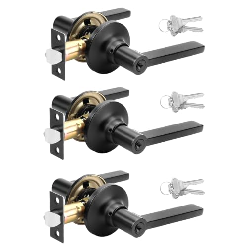 ANNFUZ 3 Packs Matte Black Entry Door Lever Locks with Same Keys