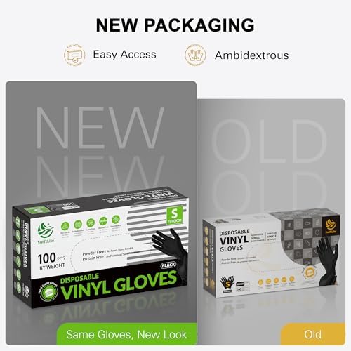 SWIFTLITE Black Vinyl Gloves, Food Grade Gloves Disposable Latex Free & Powder Free, Guantes for Cleaning Cooking Food Prep (100, Medium) — view 5