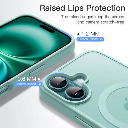 Image of JETech Magnetic Cover Case for iPhone 16 Plus 6.7-Inch Compatible with MagSafe, Translucent Matte Back Slim Shockproof Phone Cover (Teal)