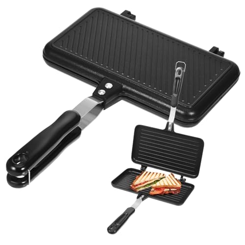 GALPADA Sartén de Doble Cara Antiadherente para Sándwiches y Gofres Utensilio de Cocina Multifuncional con Base Antideslizante para Desayunos Rápidos y Snacks Diseño Ergonómico