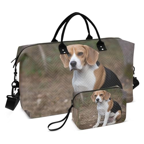 Large Travel Duffel Bag, Dog Sit Filed Sports Tote Gym Bag, Shoulder Weekender Overnight Bag for Women Men, Carry On Luggage with Toiletry Bags