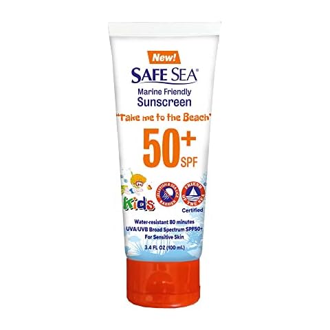 Safe Sea SPF50+ Kids Sunscreen | Travel Size 3.4 oz. | For sensitive skin | anti-jellyfish and Sea Lice sting protective lotion | Coral reef safe sunscreen Cover