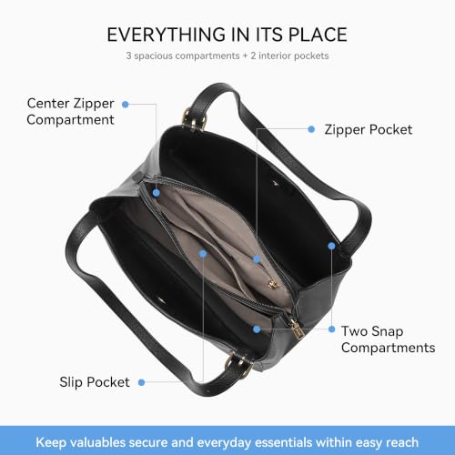 Image of BOSTANTEN Shoulder Bag for Women, 3-Compartment Leather Purses and Handbags | Pebbled Leather, Adjustable Strap, Scarf Included, Roomy, Office to Weekend