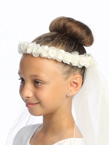Made in USA Holy Catholic Ivory First Communion Veils for Girls 7-16 Crown - 1st Velos Niñas Primera Comunion