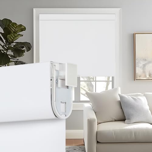 Persilux No Drill No Tools 100% Blackout Roller Shades for Indoor windows, Free-Stop Cordless Roller Blinds, UV Protection Thermal Insulated Fabric Roller Window Shades for Home (White, 20