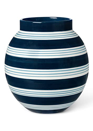 Kähler Vase H20.5 cm Omaggio Nuovo für Blumen mit handgemalte Streifen, blau