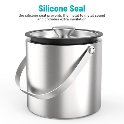 3L Stainless Steel Ice Bucket, Double Wall Insulated Ice Bucket with Lid, Drain Plate, Scoop, Tong for Parties Cocktail Bar by DINOTIME - Used condition - Image 6