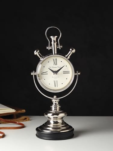 Image of Decor de Maison Brings Handcrafted Aristotime Table Clock for KidsRoom, Living Room, Bedroom, Study Table|Classic Non-Ticking Tabletop Battery Operated Analog Desk Clock in Silver (15x11x33cm)