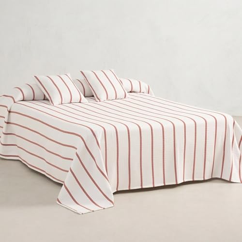 GAMUSI Colcha Cama 135/140 cm – cubrecama 235x270 cm, a Rayas, Ligera, Color Teja