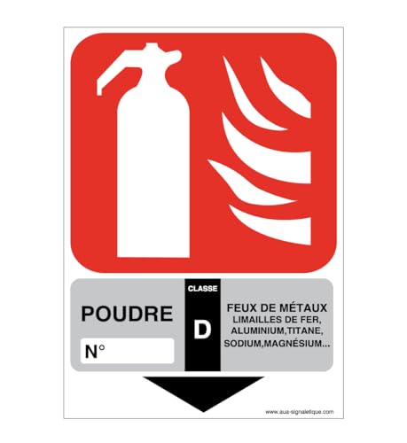 AUA SIGNALETIQUE - Panneau Extincteur Classe Poudre D - 150x105 mm, Vinyl adhésif