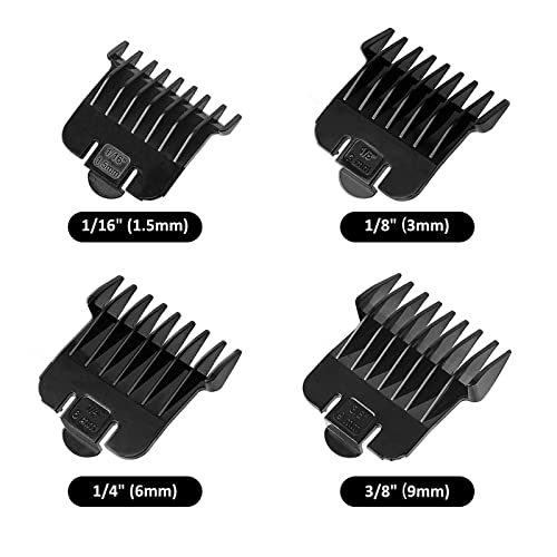 4 Pack Clipper Guards For Andis T Outliner, 1/16", 1/8", 1/4", 3/8" Guards Guides, Snap-On Blade Attachment Combs Set With Brush For Hair Clippers Model #04710/04521, Black #TOP1