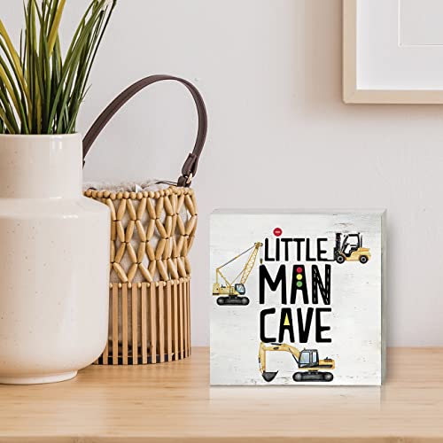 Construction Nursery Little Man Cave Wood Box Sign Construction Truck Transportation Vehicle Wooden Box Sign Plaque For Wall Desk Home Boys Room Decoration #TOP4