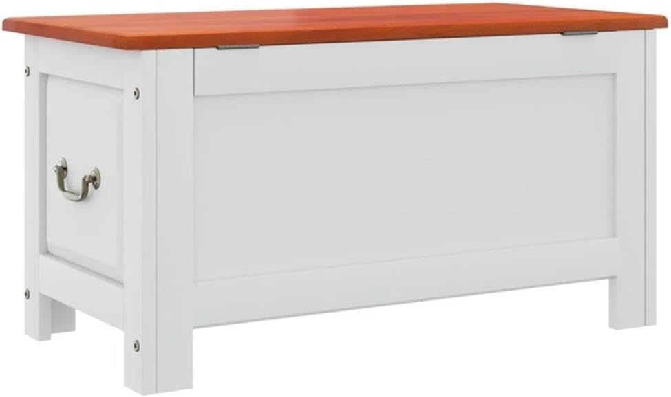 BOWERY HILL Solid Acacia Wood & Engineered Wood Storage Chest, Brown & White Matte Finish, 17.7 x 35.4 x 18.5 in, Rectangular Design, Retro Style, Living Room Blanket Box, Clothes Organizer Chest