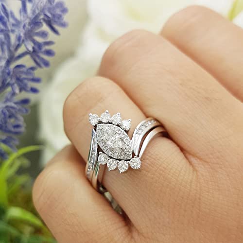 Dazzlingrock Collection 0.95 ctw Marquise & Round Diamond Wedding Ring Matching Band Set for Women (Color I-J, Clarity I1-I3) in Solid Gold3