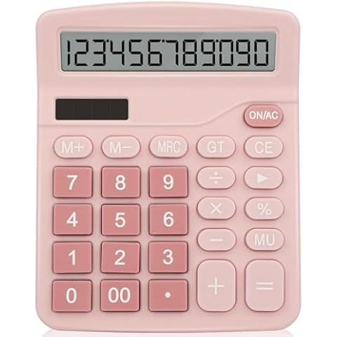 Desk Calculator,Cute Caculator with Dual Power Source,Basic Calculators Desktop with 12 Digit Large LCD Display Big Buttons Simple Financial Calculator for Office Home School(Pink) Cover