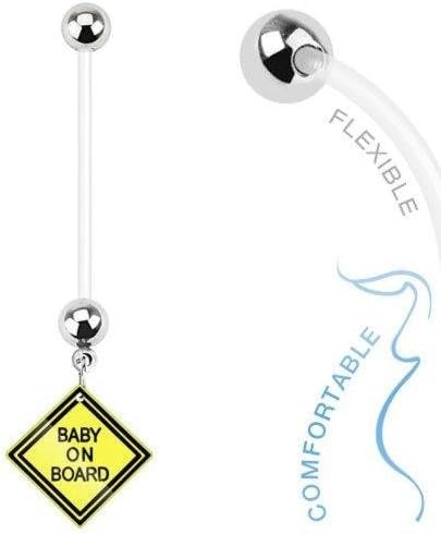 Body Accentz Belly Button Ring Bio Flex Pregnancy Navel Ring with Baby on Board Sign Dangle HO2472