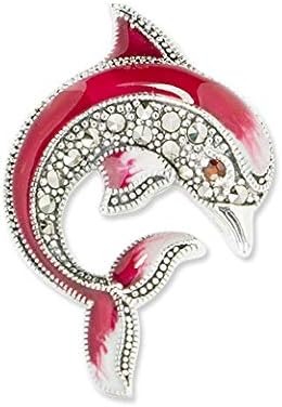 925 Sterling Silver and Switzerland Marcasite Muticolor Dolphin Brooch Pin