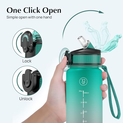 NAVTUE Leak Proof Water Bottle,1L/2.2L/3.8L Fitness Sports with straw & Time Marker BPA free Bottle - Image 5