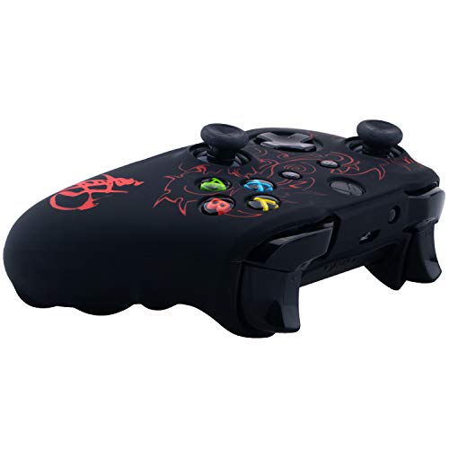 9Cdeer 1 X Silicone Laser Carving Protective Cover Skin + 6 Thumb Grips For Xbox One S/X Controller Loong Red #TOP5