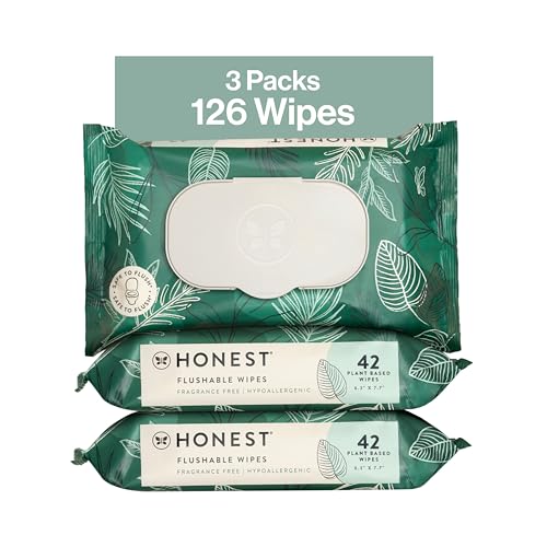 The Honest Company Flushable Wipes for Sensitive Skin, Fragrance-Free Hypoallergenic pH-Balanced...