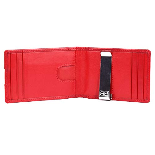 Image of Brooklyn Bridge Genuine Leather Money Clip Wallet for Men Diamond VT Red - Premium Slim RFID Protected Wallet with Cash Clip & Multiple Card Slots, Stylish Front Pocket Design, Gift for Men
