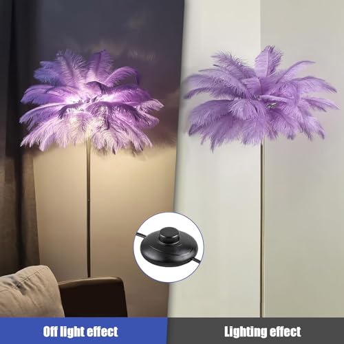 Lámpara de pie plumas avestruz para sala de estar acogedora 4