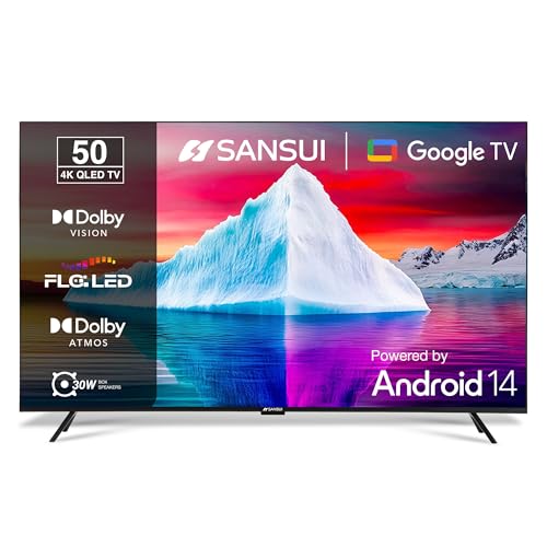 Image of SANSUI 127cm (50) 4K QLED Google TV with Dolby Vision, HDR10+, Dolby Atmos, HSR 120Hz Refresh Rate, MEMC, 30W Surround Sound, FloLED Panel JSW50UG23Q (Black)