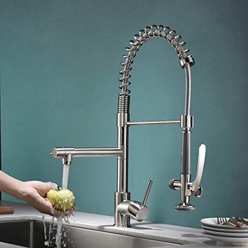 Fapully Commercial Kitchen Faucet Pull Down Sprayer With Soap Dispenser Brushed Nickel #TOP3