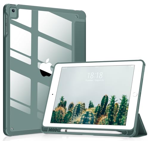 Coque iPad 6e/5e génération 9,7 pouces DTTOCASE transparente verte avec porte-stylet