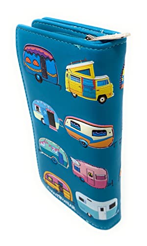 Shag Wear Happy Campers Large Wallet For Women Blue 7"2