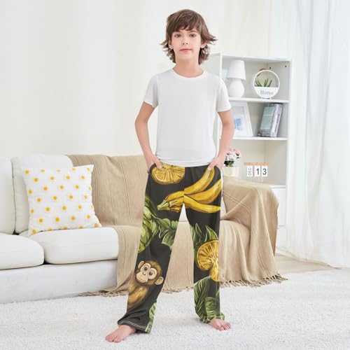 ZZXXB Monkey with Banana Orange Boys Long Pants Soft Trousers Elastic Waist Kids Lounge Bottoms with Pockets S-XL 6