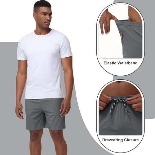 Men's Casual Hiking Athletic Shorts Khaki Board Hybrid Drawstring Elastic Waist 7 inch Quick Dry Lightweight Stretch by LAZYDAY - Used condition - Image 4