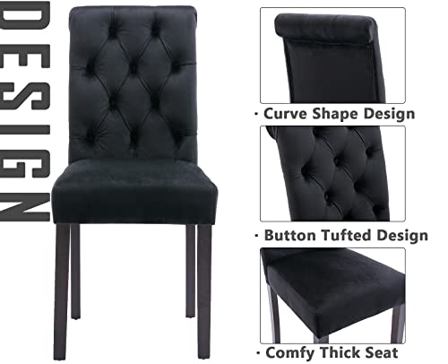 Kmax Velvet Dining Chairs Button Tufted Diner Chairs Classic Upholstered Chairs With Wood Legs For Kitchen Dining Room Restaurant Set Of 2, Black #TOP3