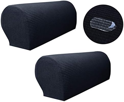 Zuodu Beige Square Check Jacquard Armrest Cover for Chair Couch Sofa Anti-Slip Furniture Protector Anti Slip Furniture Armrest Protector for Couch Set of 2(Check Beige Velvet)