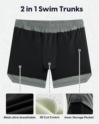 Image of maamgic Mens Swim Trunks 5 inch with Compression Liner Stretch Quick Dry Swim Shorts Swimming Trunks Bathing Suits