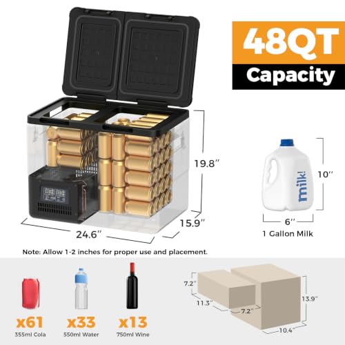 Image of Setpower 12V Car Refrigerator,48QT Dual Zone Portable Car Fridge Freezer,Electric Cooler for Vehicle,12 Volt Cooler Fridge for Car Camping Travel SUV Truck RV Road Trip,APP Control,DT45(Dark Black)