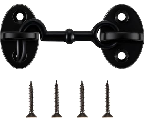 Image of A29 Solid Brass Cabin Hooks - 2.8 inch Hook and Eye Latch in Black Powder Coat Finish for Window, Sliding, Shed, Fence, Gate, Cabinet, Bathroom, Closet - Easy Installation, Indoor Outdoor Use