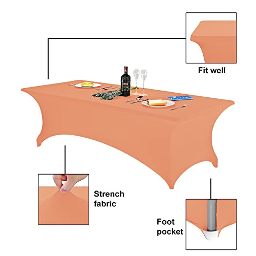 Image of FORLIFE Spandex Table Cover - Fitted 8ft Rectangular Tablecloth, Stretch Patio Cover, Universal for Wedding, Banquet, Party (Peach)