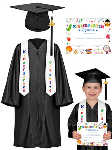 Image of QZYL Kindergarten Graduation Cap and Gown Set, 2026 Congrats Grad Outfit with Tassel & Certificate for Kindergarten